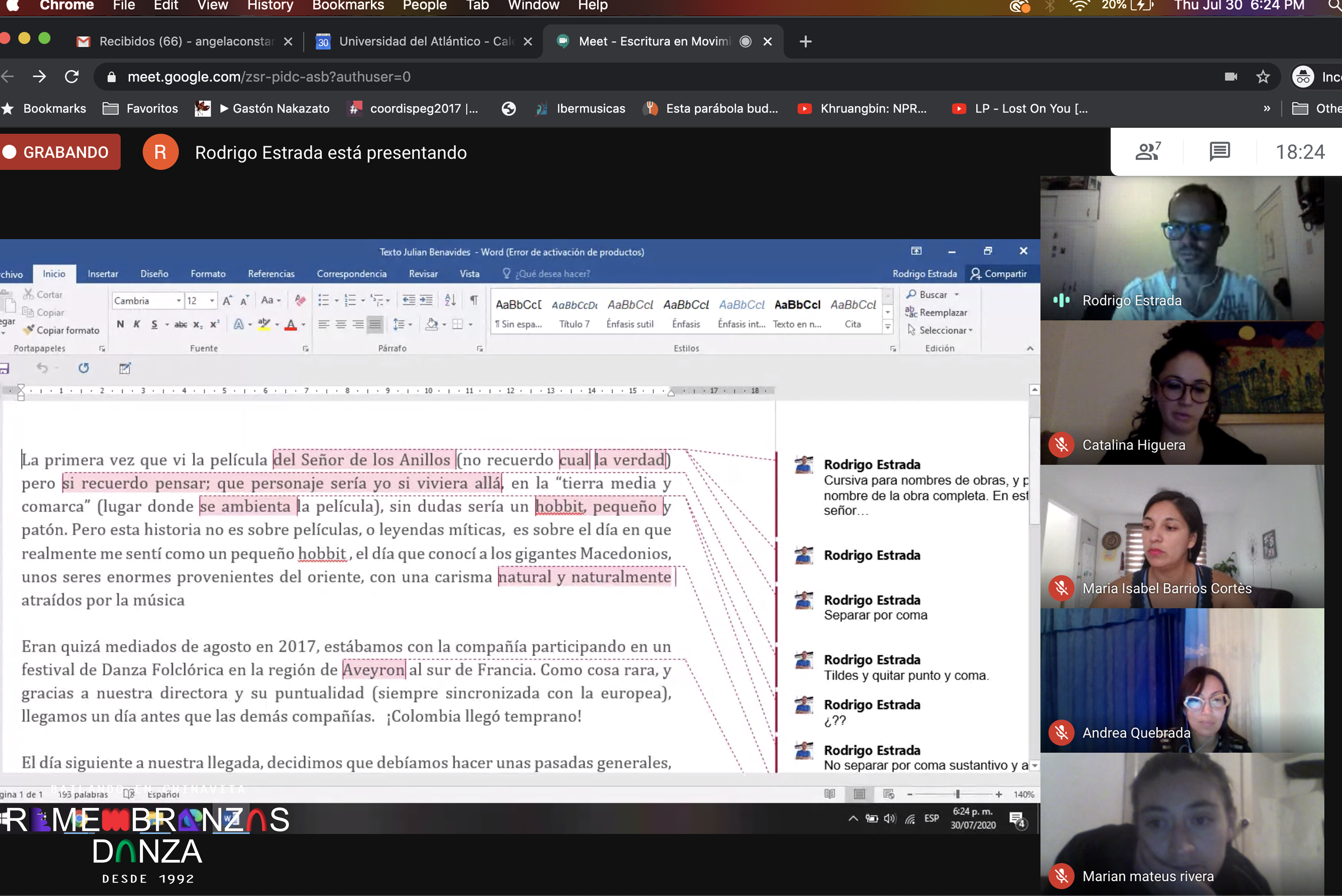 Remembranzas Danza: Escritura en Movimiento